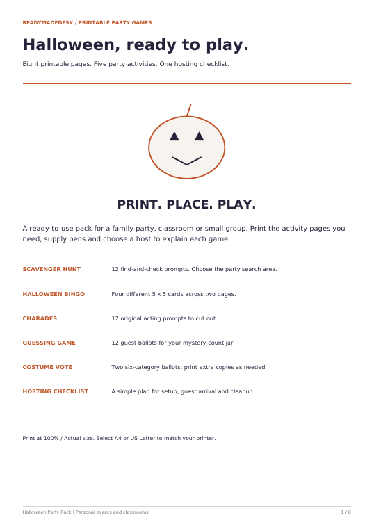 Actual cover page of the Halloween printable pack